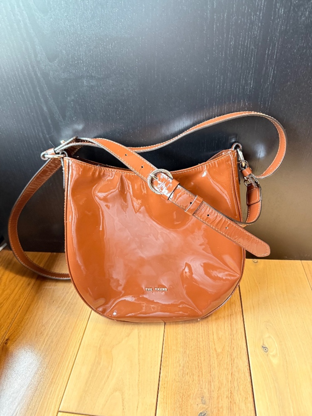 The Trend Cognac Genuine Patent Leather Convertible Shoulder & Crossbody Bag